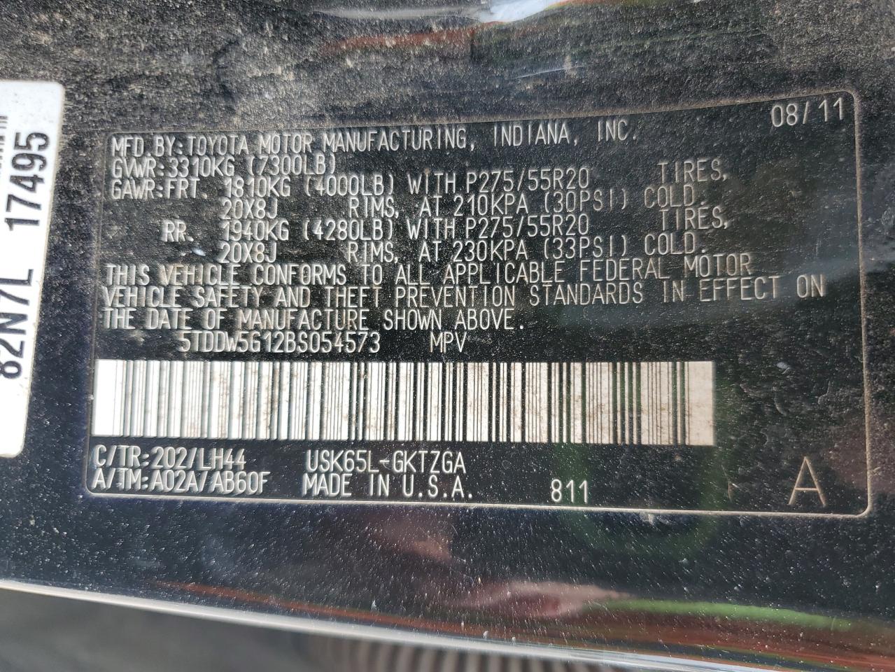 2011 Toyota Sequoia Platinum VIN: 5TDDW5G12BS054573 Lot: 71968325