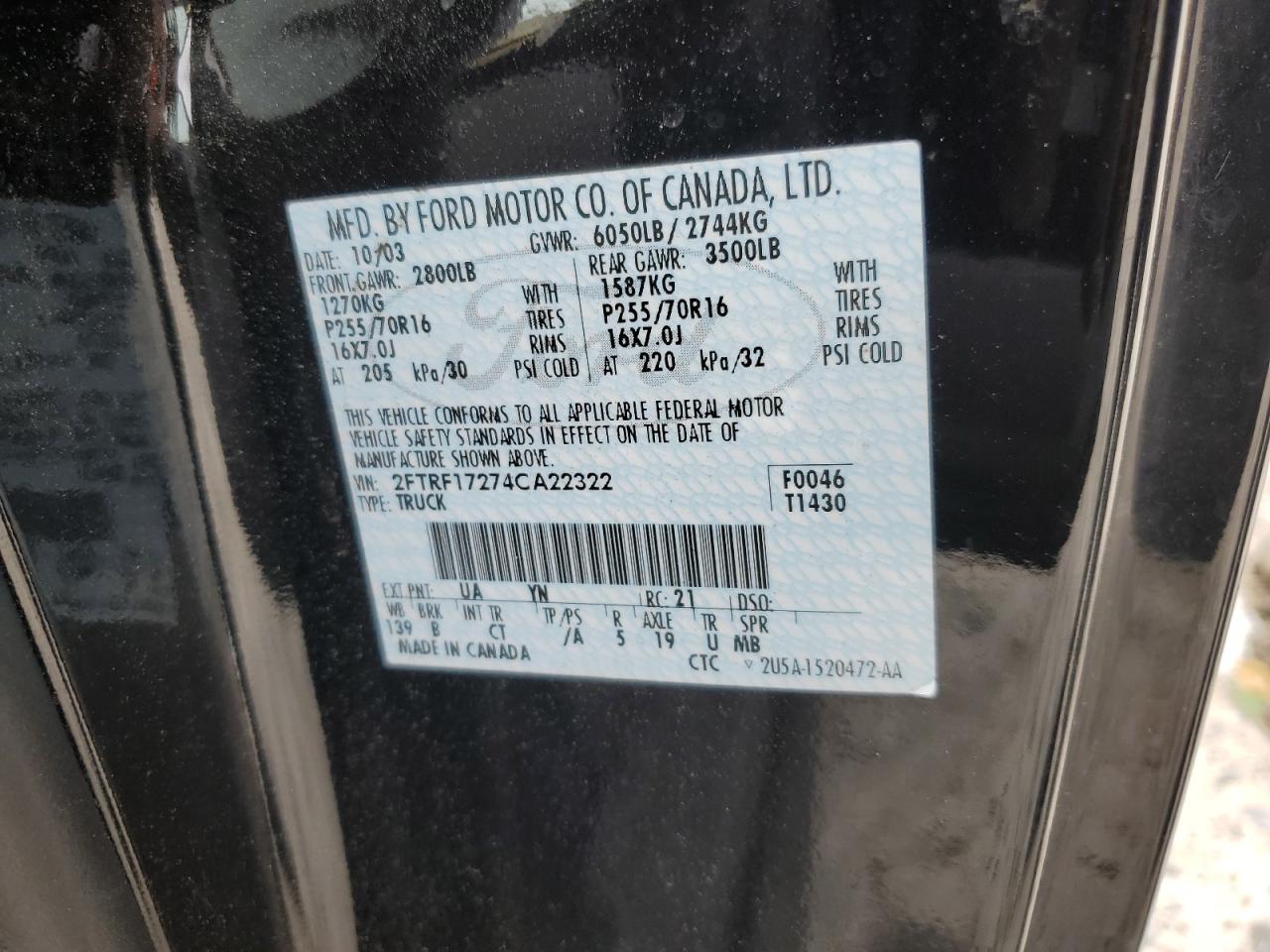 2004 Ford F-150 Heritage Classic VIN: 2FTRF17274CA22322 Lot: 84029905