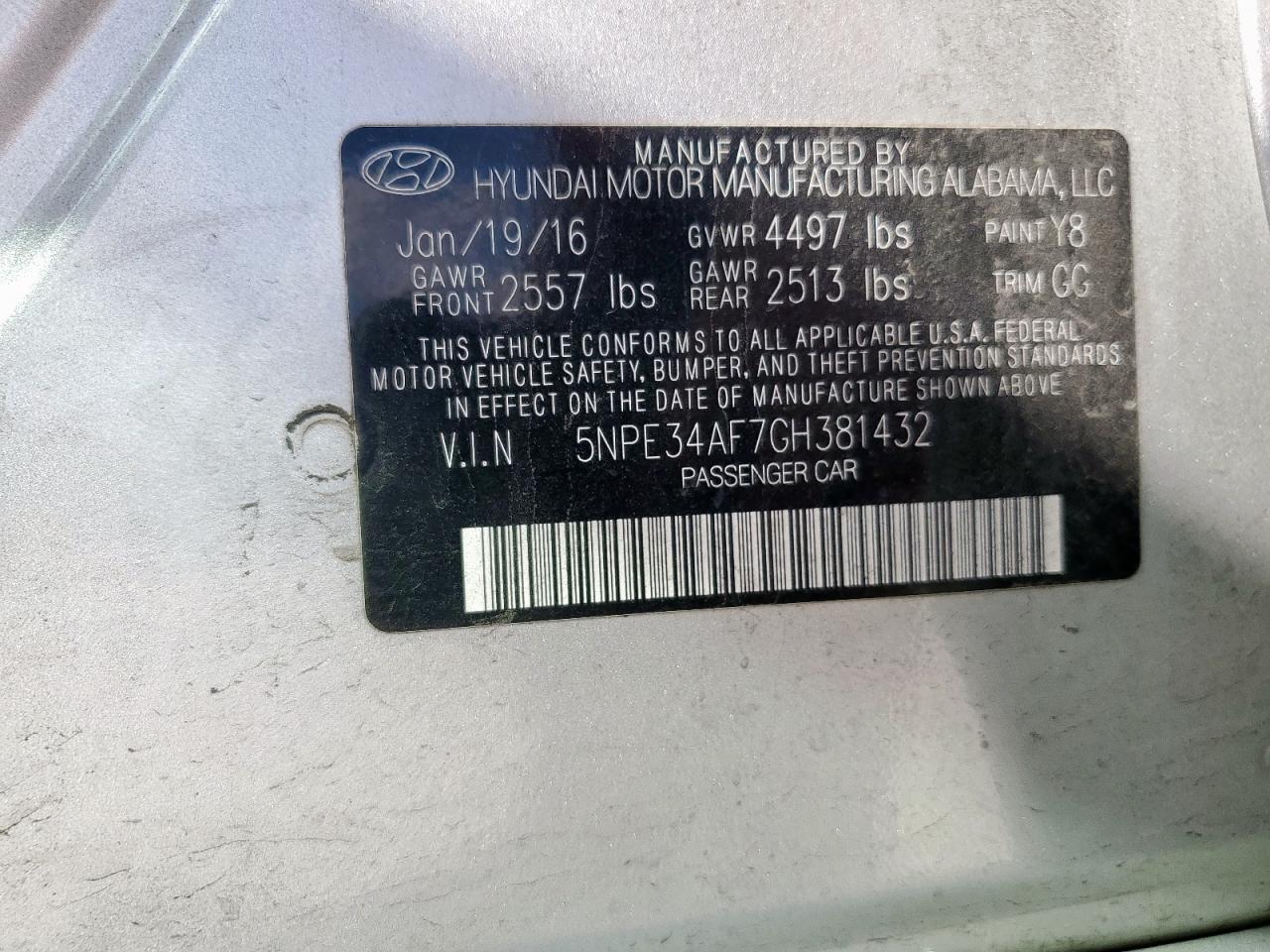 2016 Hyundai Sonata Sport VIN: 5NPE34AF7GH381432 Lot: 84025495