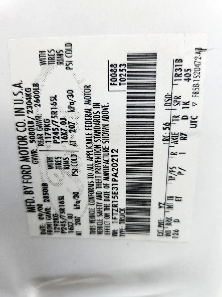 2001 Ford Ranger Super Cab VIN: 1FTZR15E31PA20212 Lot: 82109865