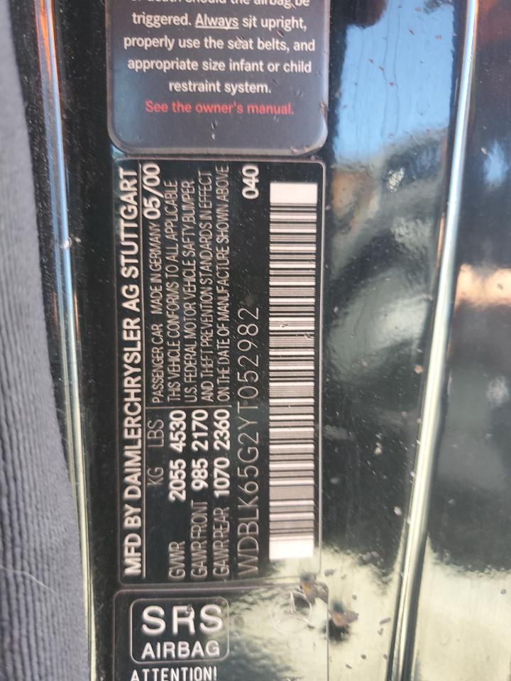 2000 Mercedes-Benz Clk 320 VIN: WDBLK65G2YT052982 Lot: 81519625