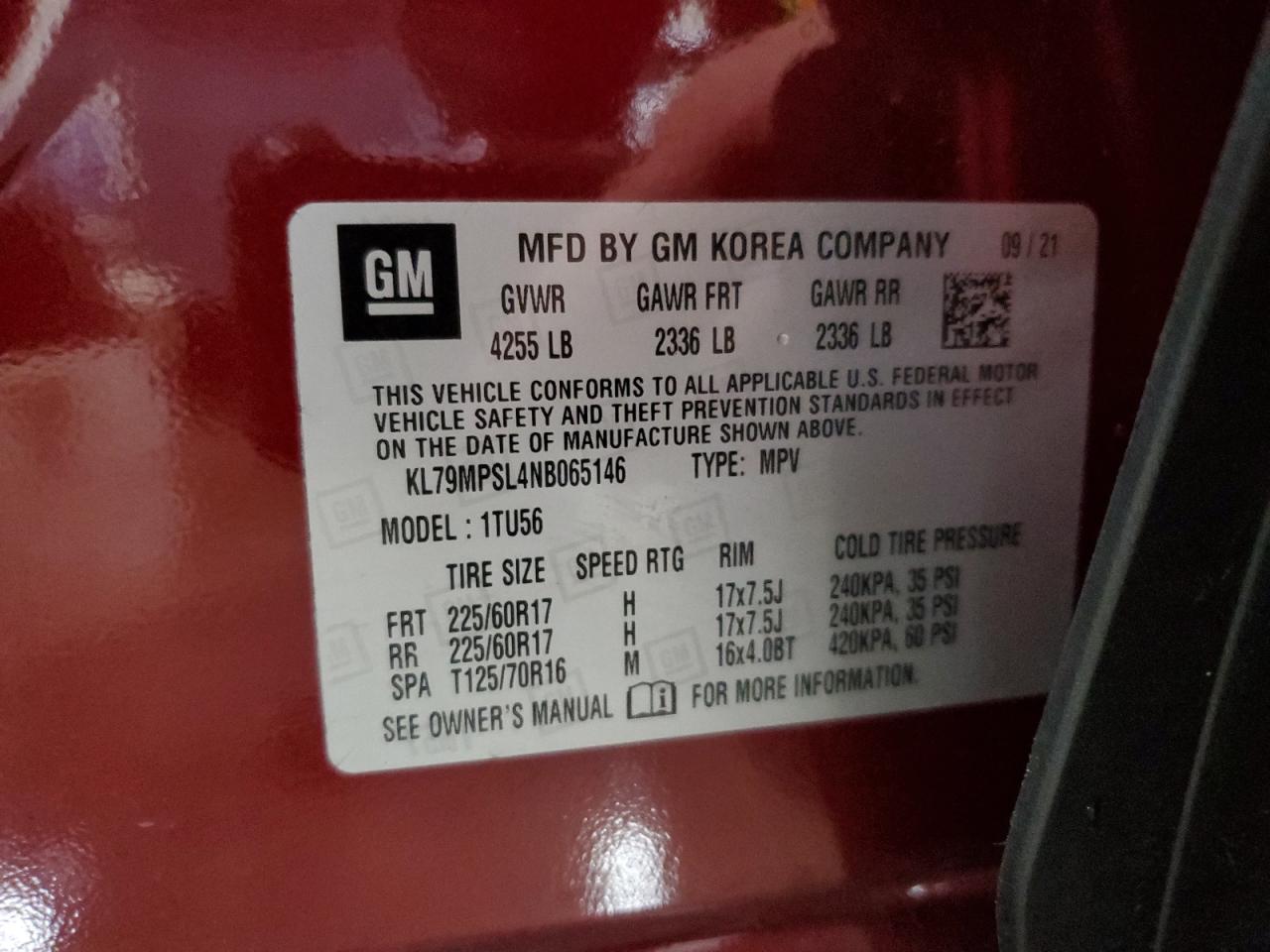 2022 Chevrolet Trailblazer Lt VIN: KL79MPSL4NB065146 Lot: 81241245