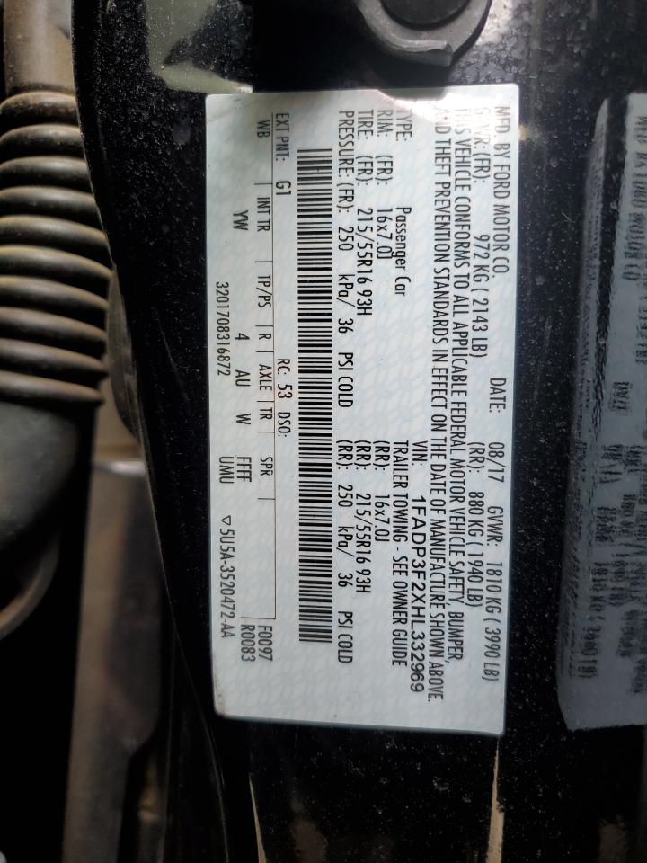 2017 Ford Focus Se VIN: 1FADP3F2XHL332969 Lot: 84591905