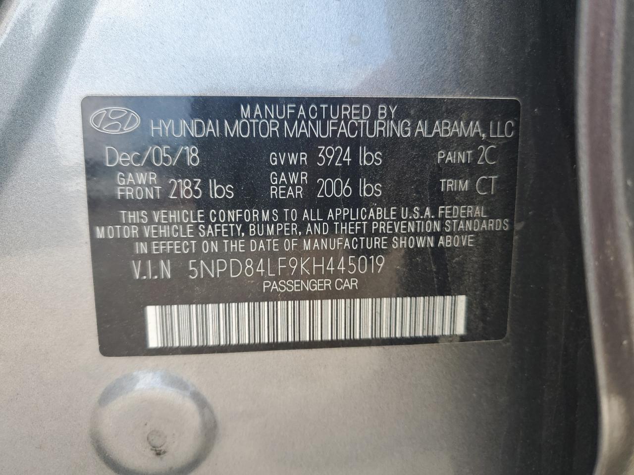 2019 Hyundai Elantra Sel VIN: 5NPD84LF9KH445019 Lot: 82083905