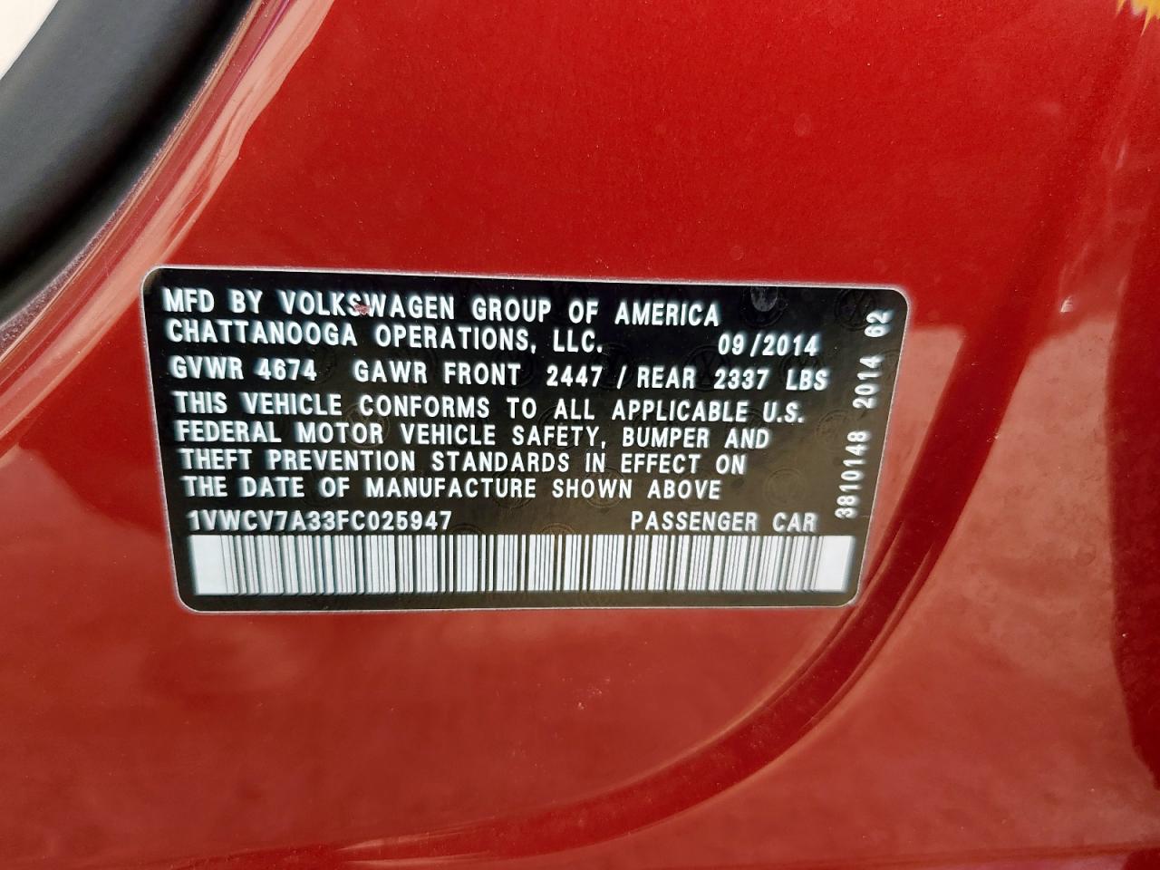 2015 Volkswagen Passat Sel VIN: 1VWCV7A33FC025947 Lot: 82161015