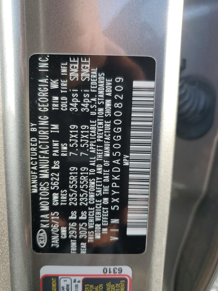 2016 Kia Sorento Sx VIN: 5XYPKDA50GG008209 Lot: 72021105
