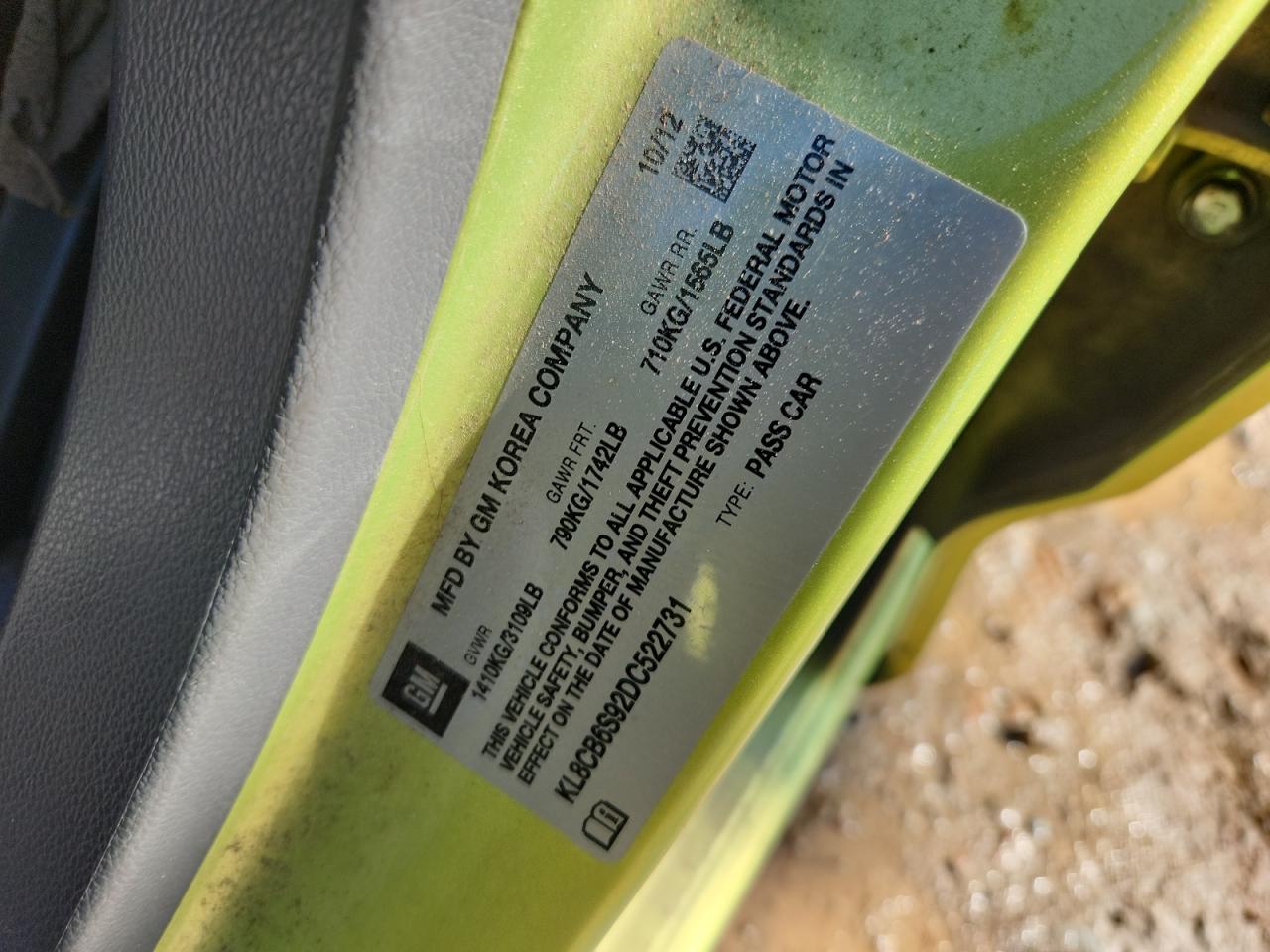 2013 Chevrolet Spark Ls VIN: KL8CB6S92DC522731 Lot: 83803215