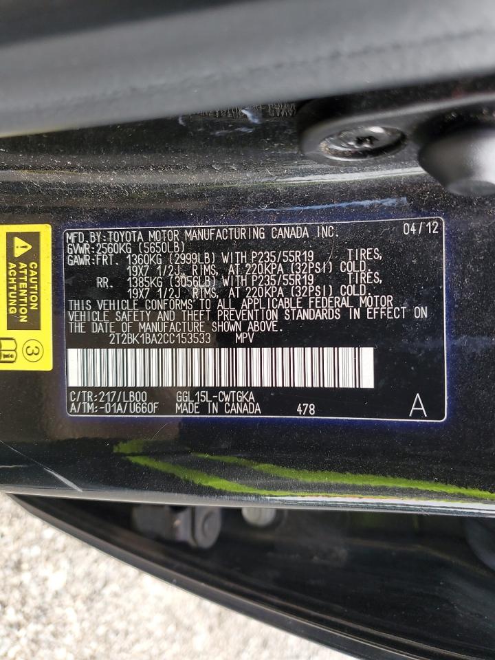 2012 Lexus Rx 350 VIN: 2T2BK1BA2CC153533 Lot: 71634965