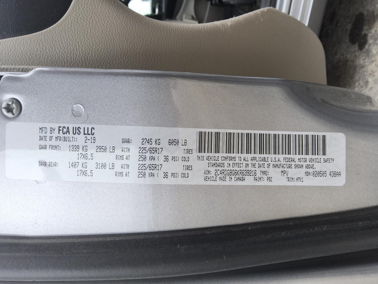 2019 Dodge Grand Caravan Se VIN: 2C4RDGBG6KR639216 Lot: 80384975