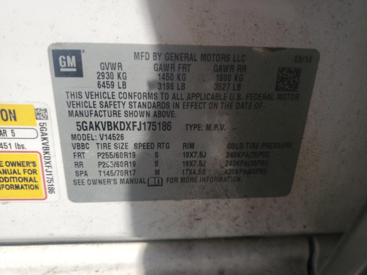 2015 Buick Enclave VIN: 5GAKVBKDXFJ175186 Lot: 80508085