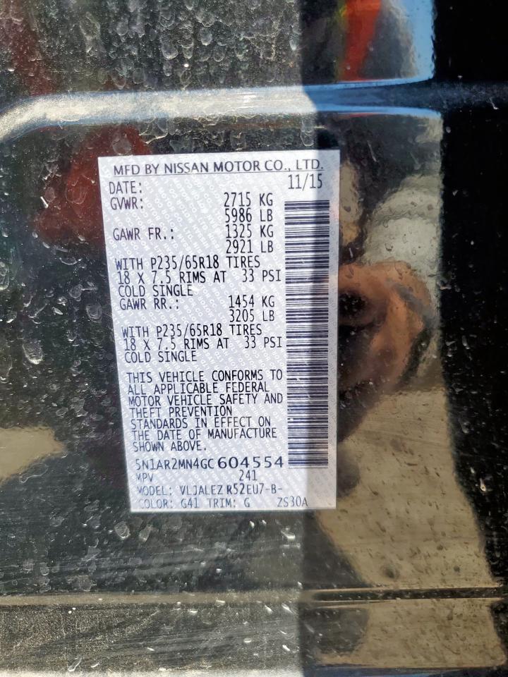 2016 Nissan Pathfinder S VIN: 5N1AR2MN4GC604554 Lot: 84484665