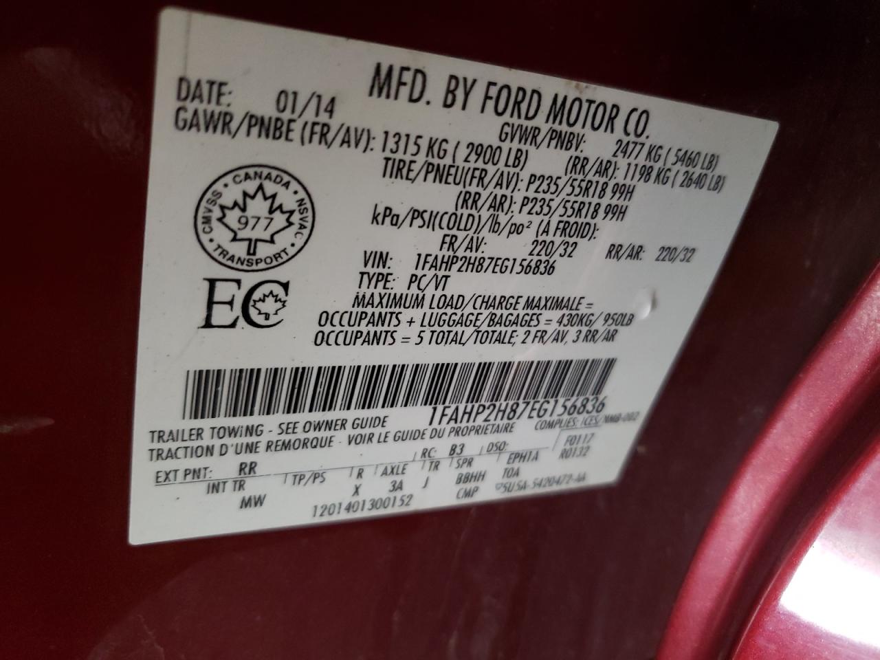 2014 Ford Taurus Sel VIN: 1FAHP2H87EG156836 Lot: 81707045