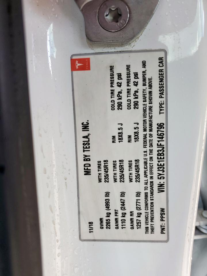 2018 Tesla Model 3 VIN: 5YJ3E1EB3JF146796 Lot: 83832005