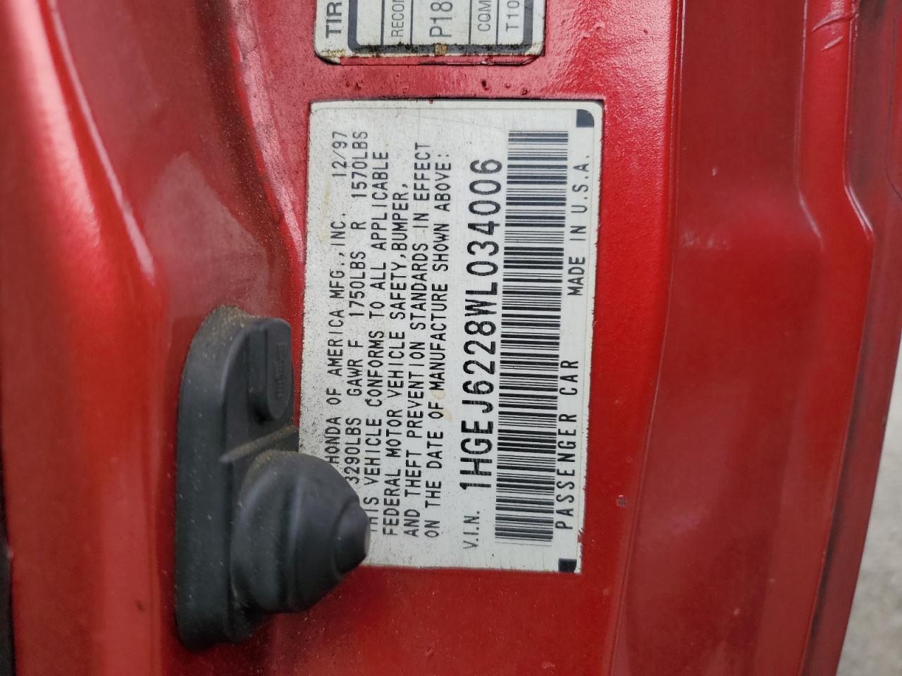 1998 Honda Civic Dx VIN: 1HGEJ6228WL034006 Lot: 81891855