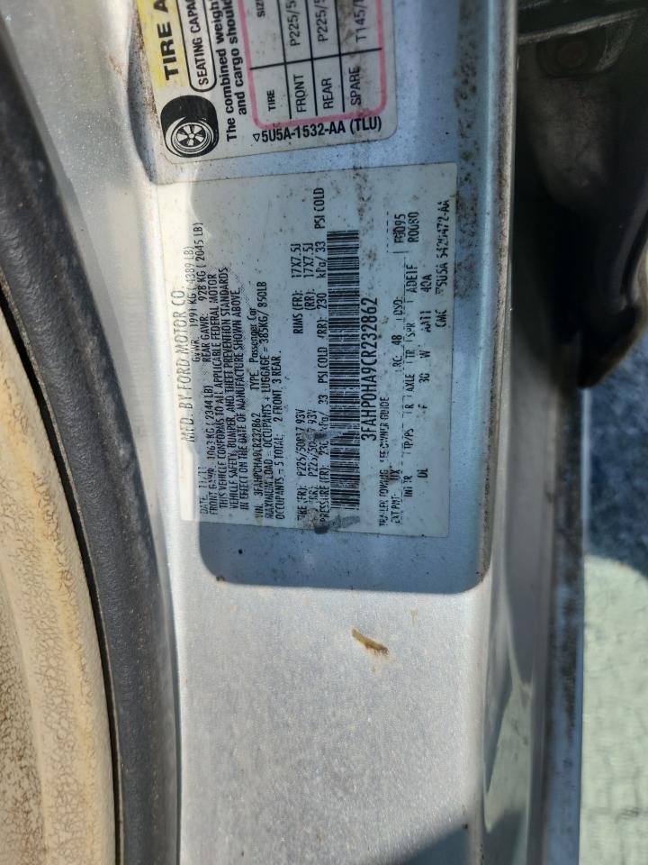 2012 Ford Fusion Se VIN: 3FAHP0HA9CR232862 Lot: 80014375