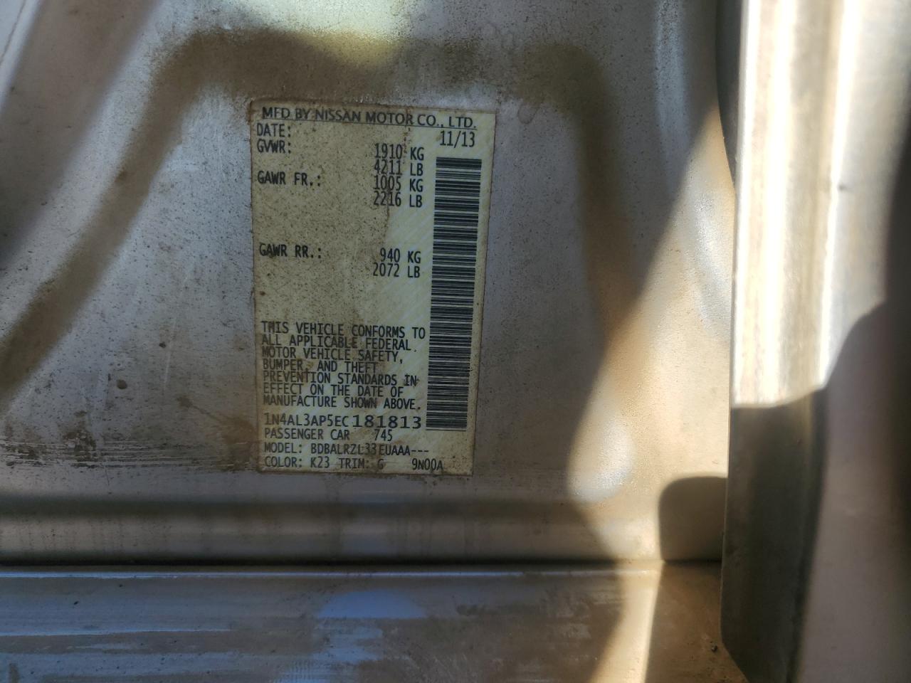 2014 Nissan Alitma VIN: 1N4AL3AP5EC181813 Lot: 84199045