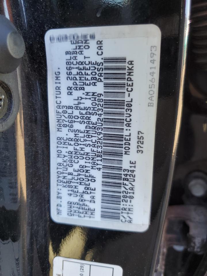 2003 Toyota Camry Le VIN: 4T1BE32K93U243289 Lot: 84629805