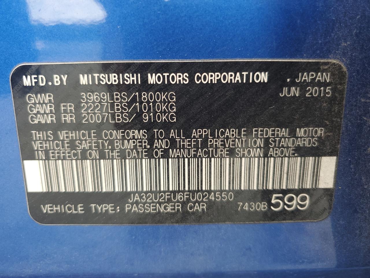 2015 Mitsubishi Lancer Es VIN: JA32U2FU6FU024550 Lot: 80433905