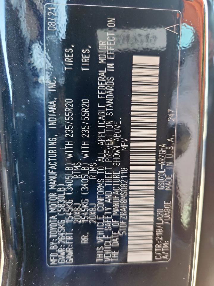 2021 Toyota Highlander Platinum VIN: 5TDFZRAH8MS082118 Lot: 84455925