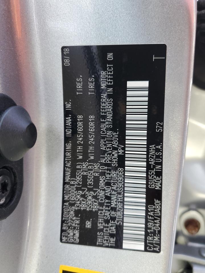 2018 Toyota Highlander Le VIN: 5TDBZRFHXJS909068 Lot: 80540785