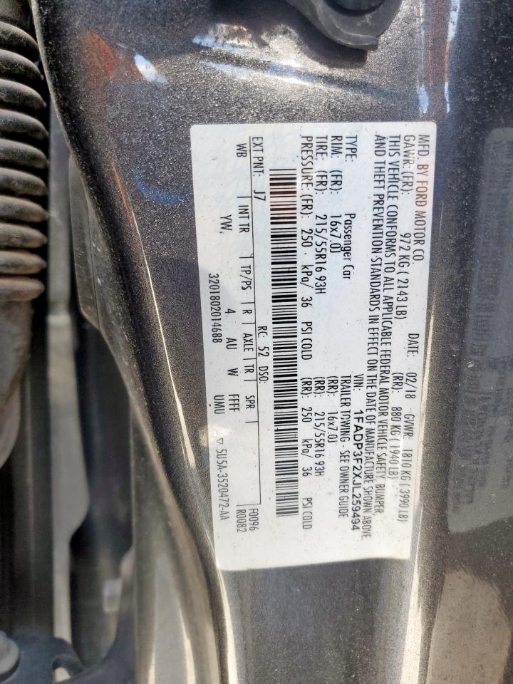 2018 Ford Focus Se VIN: 1FADP3F2XJL259494 Lot: 80445125