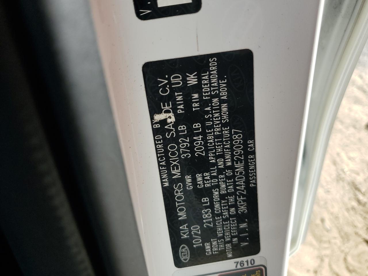 2021 Kia Forte Fe VIN: 3KPF24AD5ME290987 Lot: 80782385