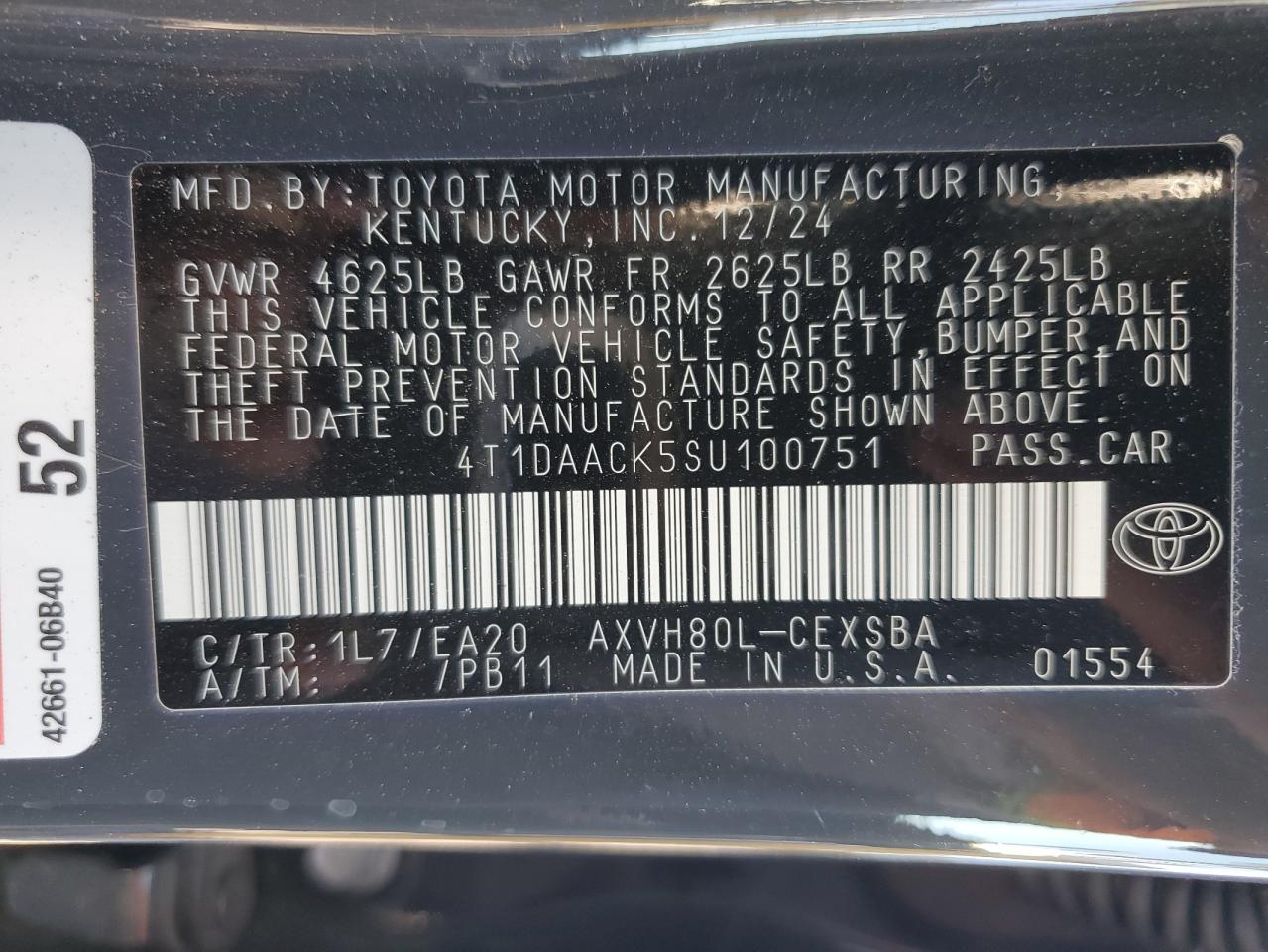 2025 Toyota Camry Xse VIN: 4T1DAACK5SU100751 Lot: 84639465