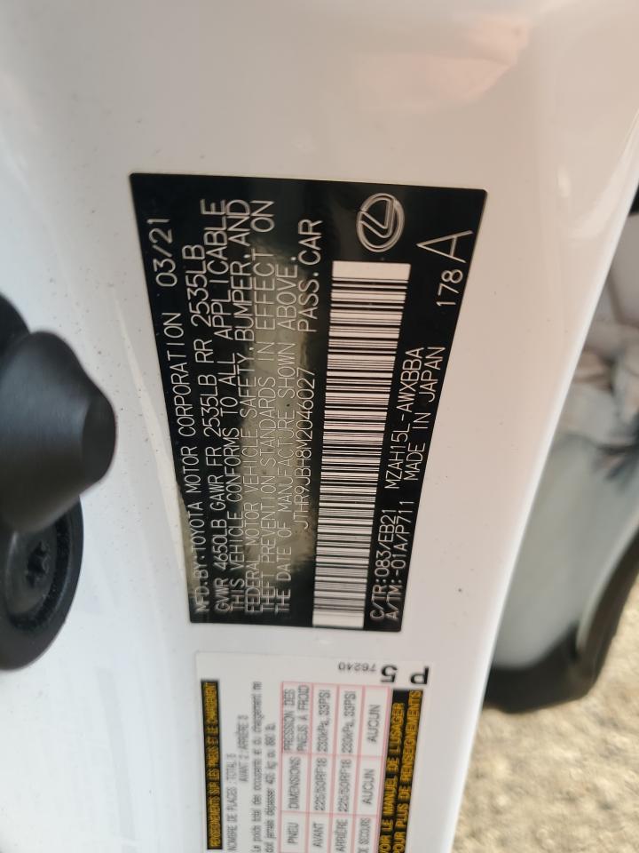 2021 Lexus Ux 250H VIN: JTHR9JBH8M2046027 Lot: 84347785