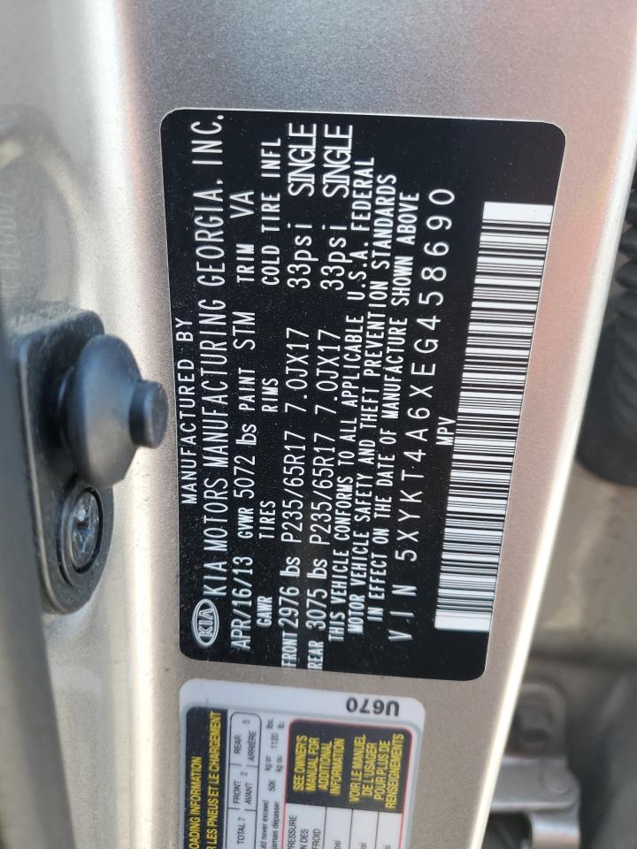 2014 Kia Sorento Lx VIN: 5XYKT4A6XEG458690 Lot: 71545165