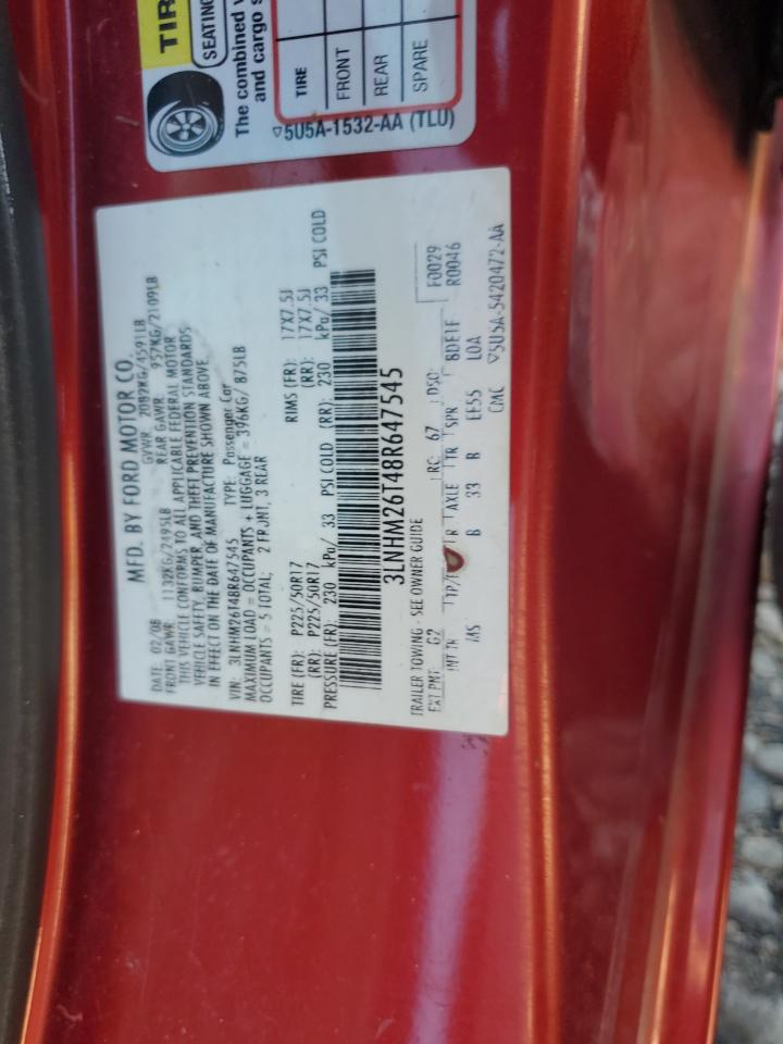 2008 Lincoln Mkz VIN: 3LNHM26T48R647545 Lot: 81642505