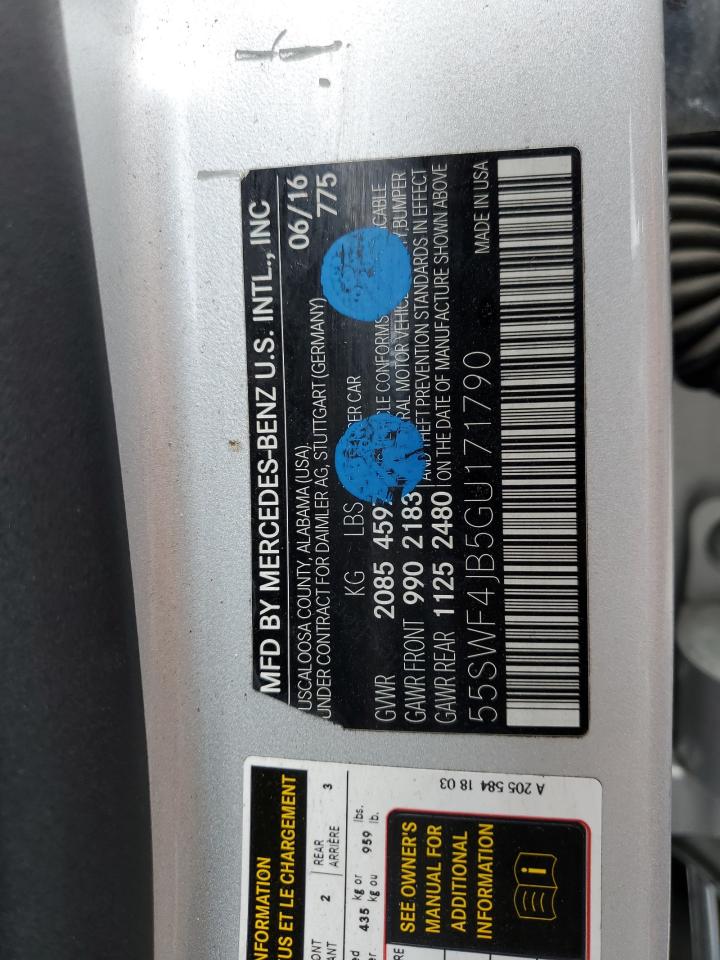 2016 Mercedes-Benz C 300 VIN: 55SWF4JB5GU171790 Lot: 71252395