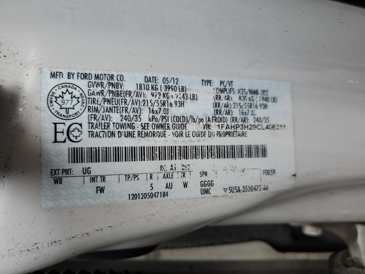 2012 Ford Focus Sel VIN: 1FAHP3H29CL406311 Lot: 81482865