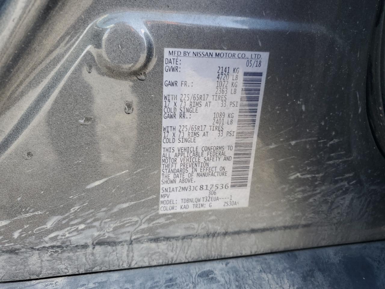 2018 Nissan Rogue S VIN: 5N1AT2MV3JC817536 Lot: 69575235