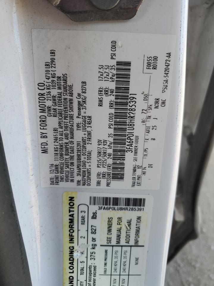 2017 Ford Fusion Se Hybrid VIN: 3FA6P0LU8HR285391 Lot: 80211405