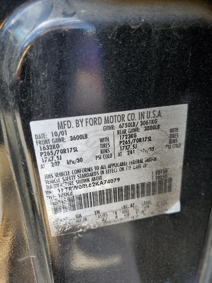 2002 Ford F150 Supercrew VIN: 1FTRW08L62KA74079 Lot: 71093625