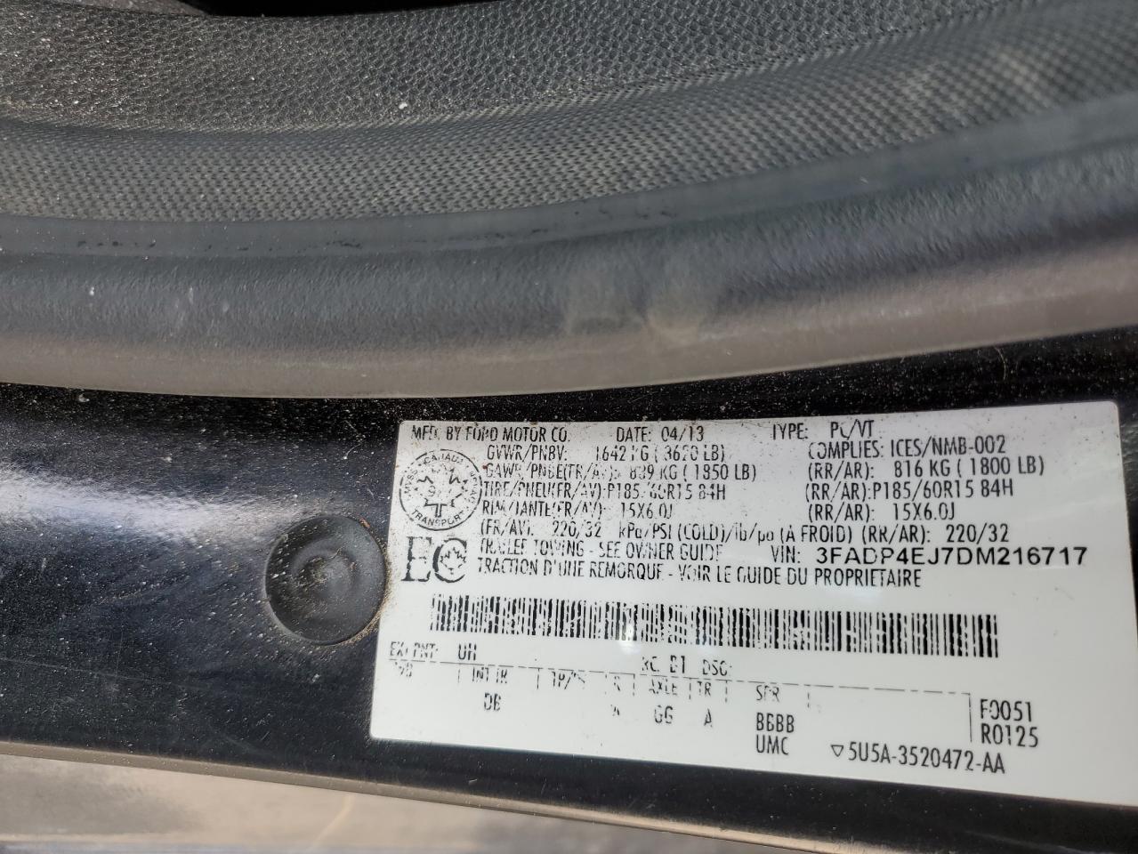 2013 Ford Fiesta Se VIN: 3FADP4EJ7DM216717 Lot: 71687465
