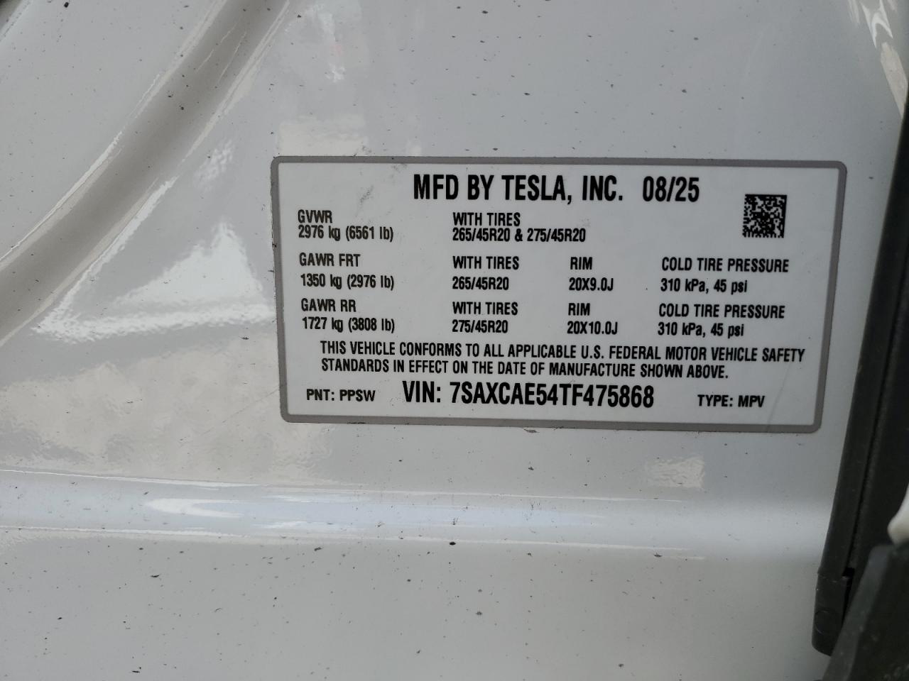 2026 Tesla Model X VIN: 7SAXCAE54TF475868 Lot: 71597825