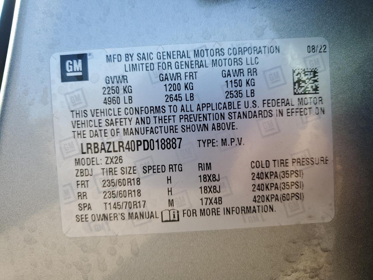 2023 Buick Envision Preferred VIN: LRBAZLR40PD018887 Lot: 81561665