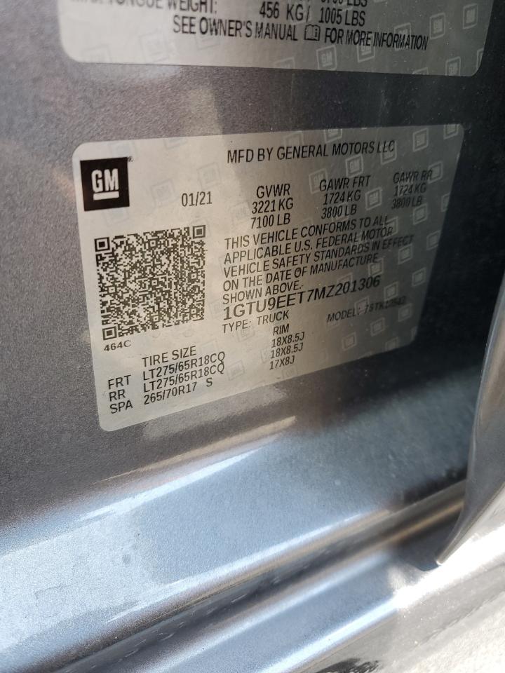 2021 GMC Sierra K1500 At4 VIN: 1GTU9EET7MZ201306 Lot: 82044245