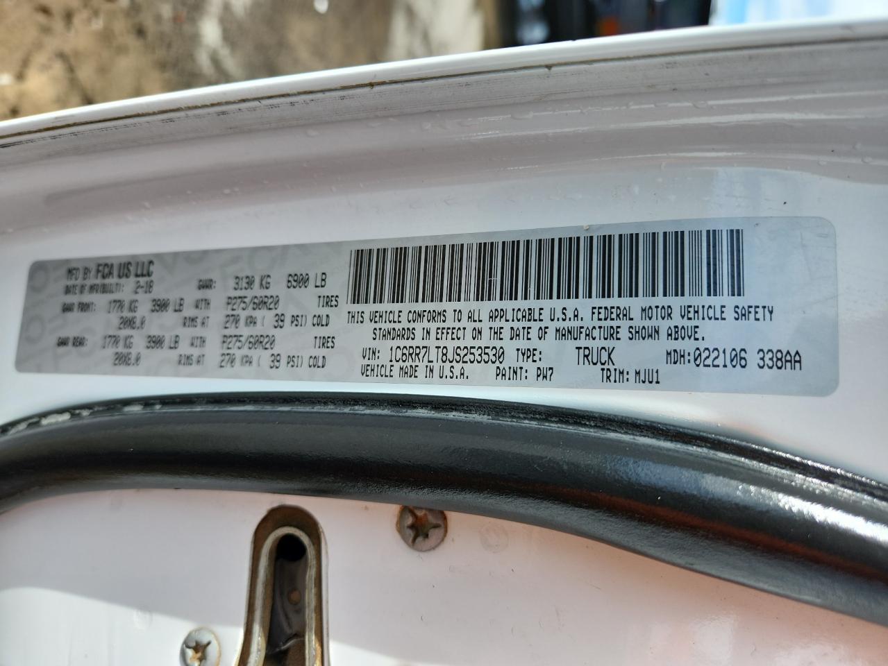 2018 Ram 1500 Slt VIN: 1C6RR7LT8JS253530 Lot: 82095465