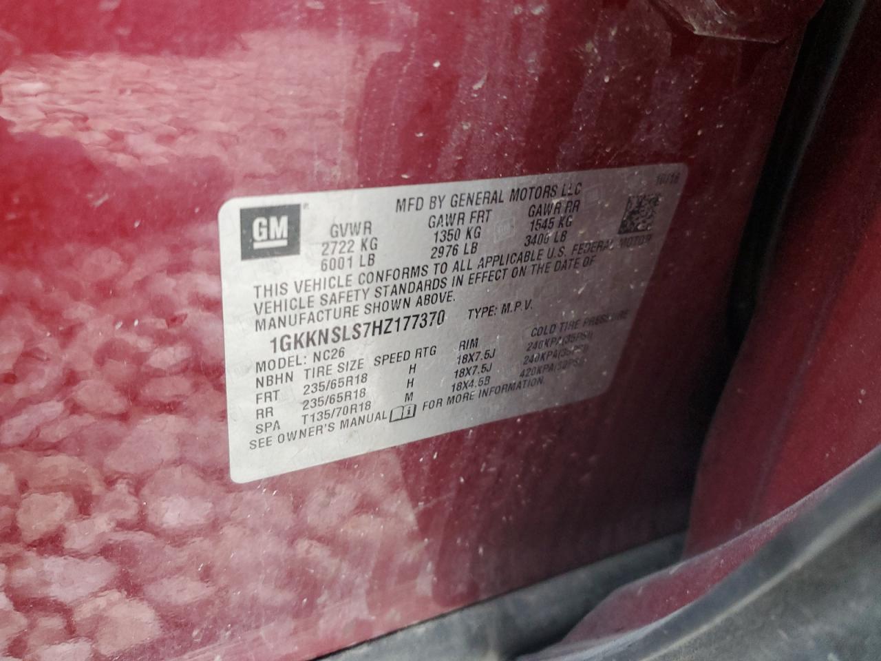 2017 GMC Acadia Sle VIN: 1GKKNSLS7HZ177370 Lot: 81714405