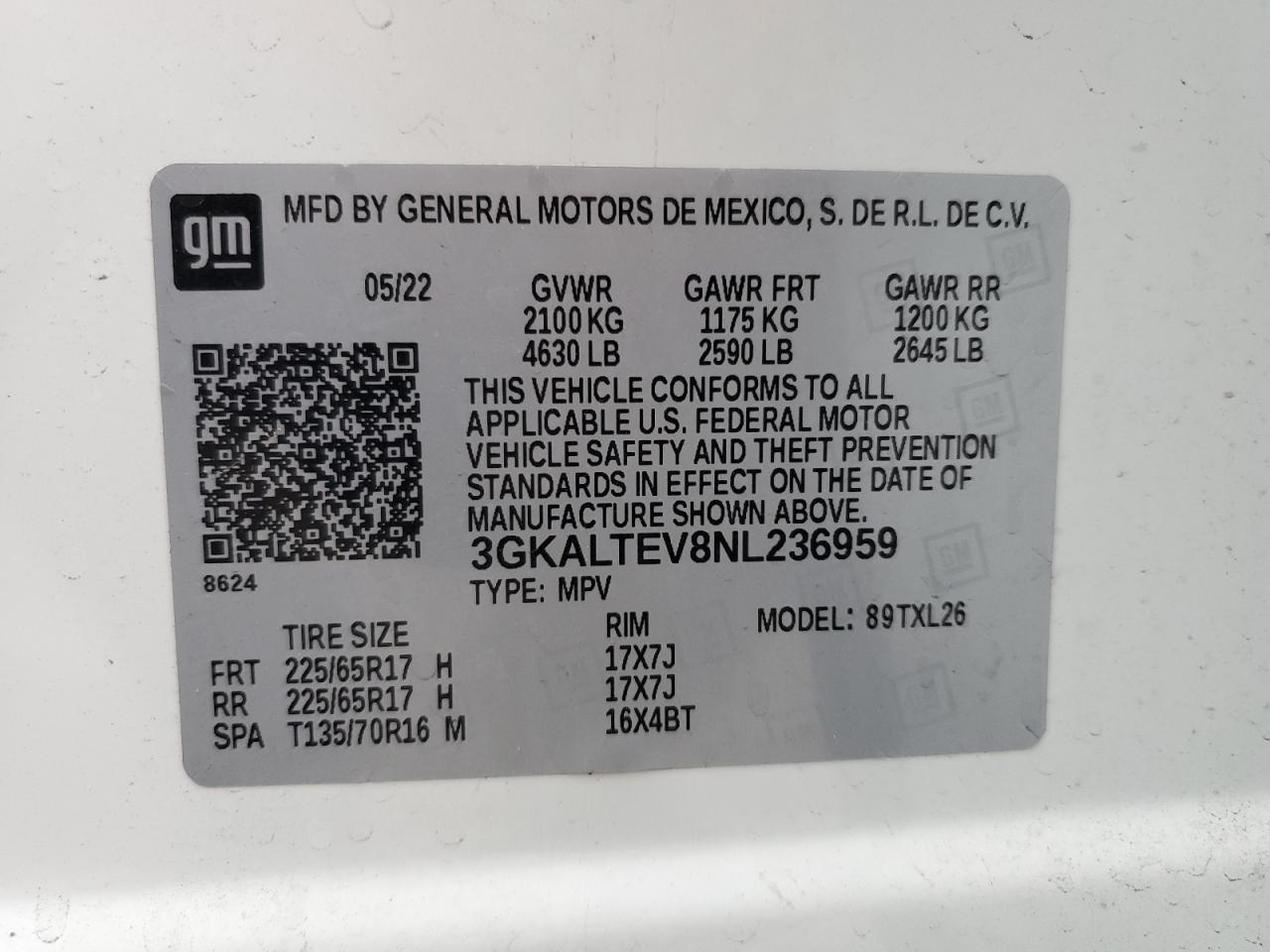 2022 GMC Terrain Sle VIN: 3GKALTEV8NL236959 Lot: 71081905