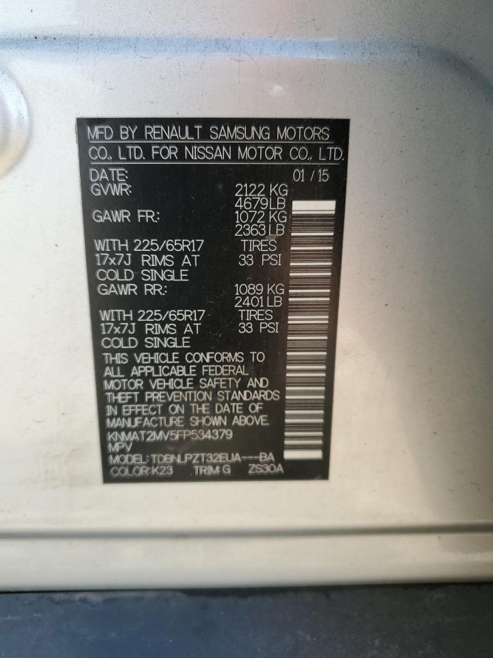 2015 Nissan Rogue S VIN: KNMAT2MV5FP534379 Lot: 81040125