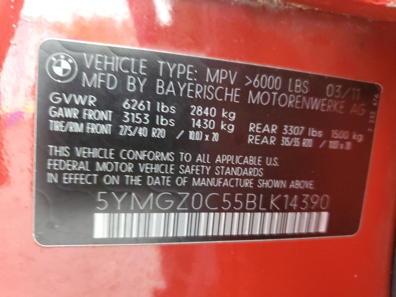 2011 BMW X6 M VIN: 5YMGZ0C55BLK14390 Lot: 84790695