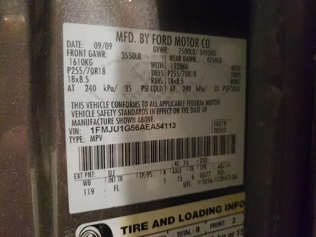 2010 Ford Expedition Xlt VIN: 1FMJU1G56AEA54113 Lot: 81702045