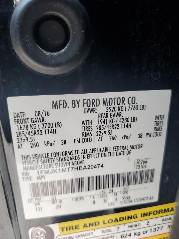 2017 Ford Expedition El Platinum VIN: 1FMJK1MT7HEA20474 Lot: 84370055