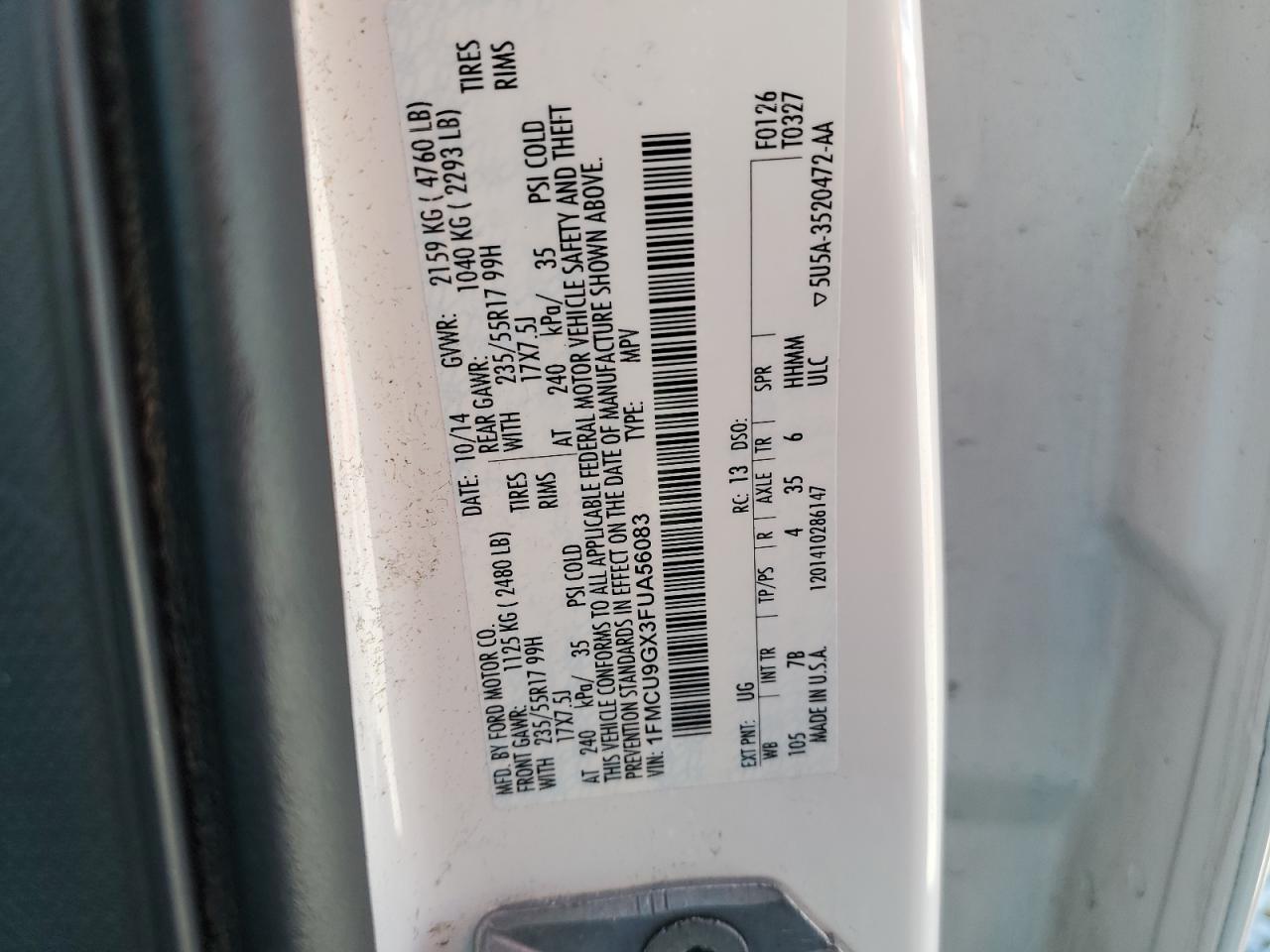 2015 Ford Escape Se VIN: 1FMCU9GX3FUA56083 Lot: 80797675