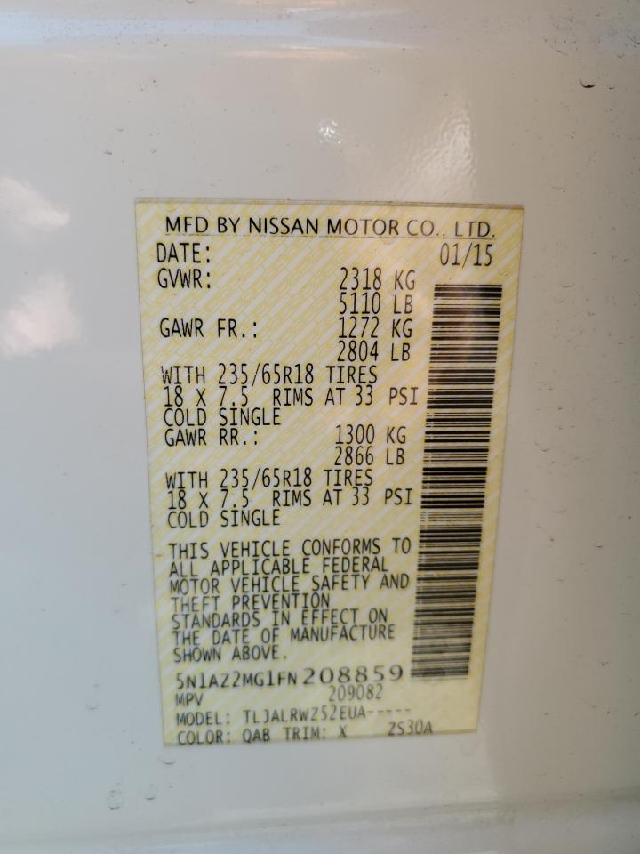 2015 Nissan Murano S VIN: 5N1AZ2MG1FN208859 Lot: 81802055