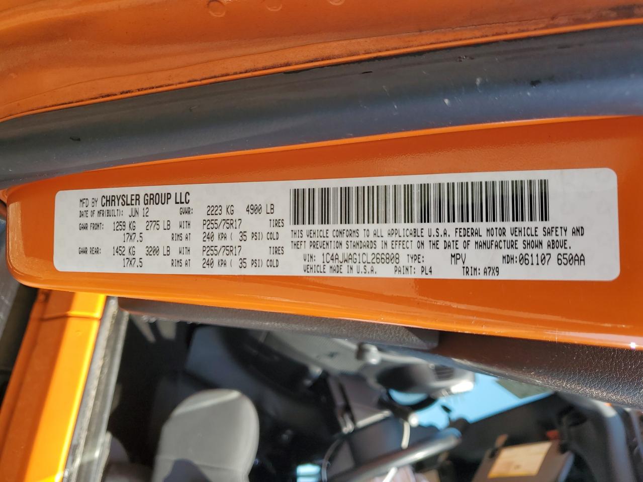 2012 Jeep Wrangler Sport VIN: 1C4AJWAG1CL266808 Lot: 71421345