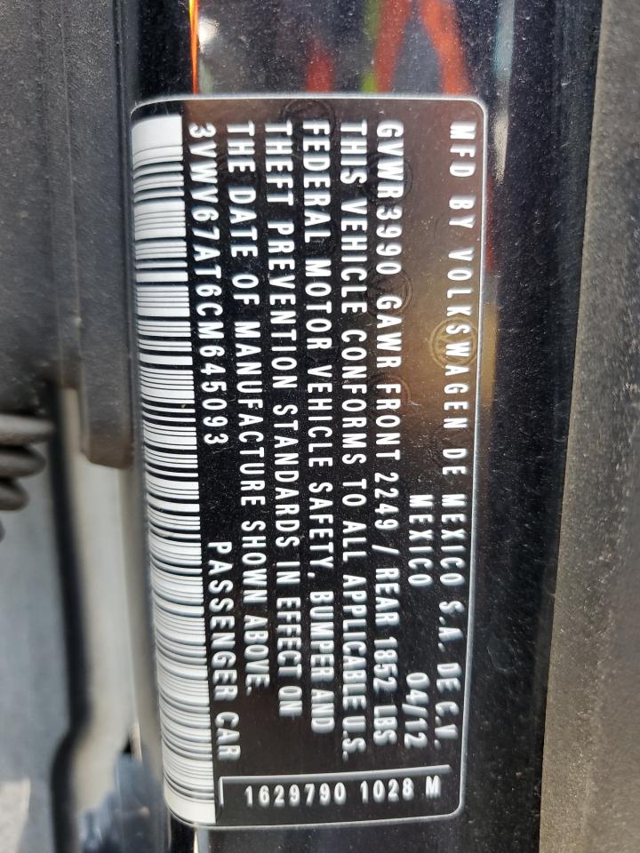 2012 Volkswagen Beetle Turbo VIN: 3VWV67AT6CM645093 Lot: 80208525